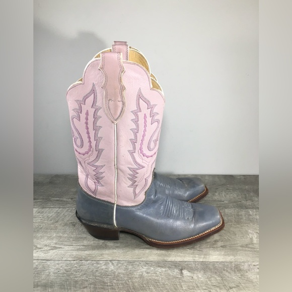 Women's Justin Boots L2655 Pink/Gray Leather Lucious Square Toe Boots Size 8.5 - Picture 1 of 10